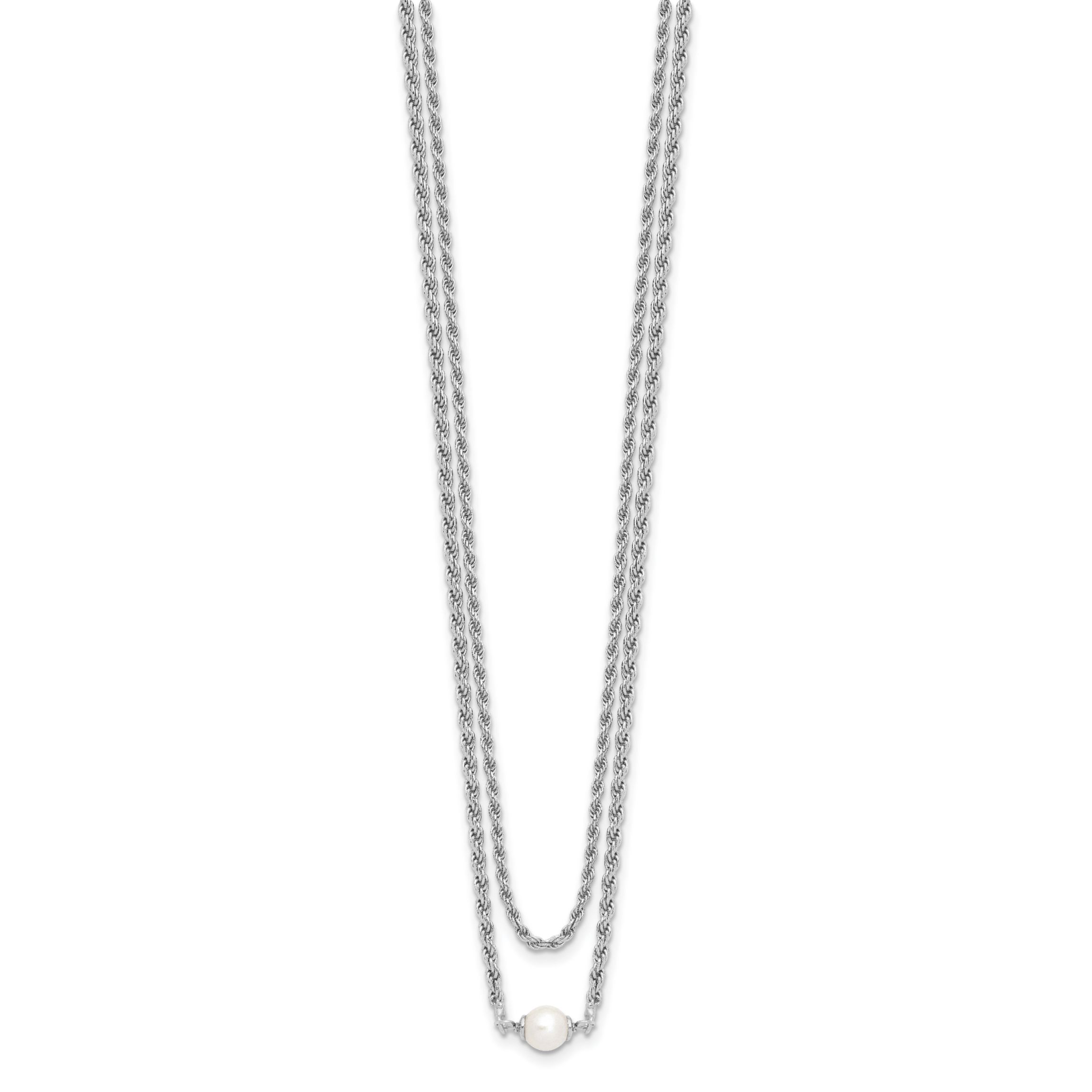 Sterling Silver Rhodium-plated Polish 2-strand Freshwater Cultured Pearl with 2-inch Extension Necklace
