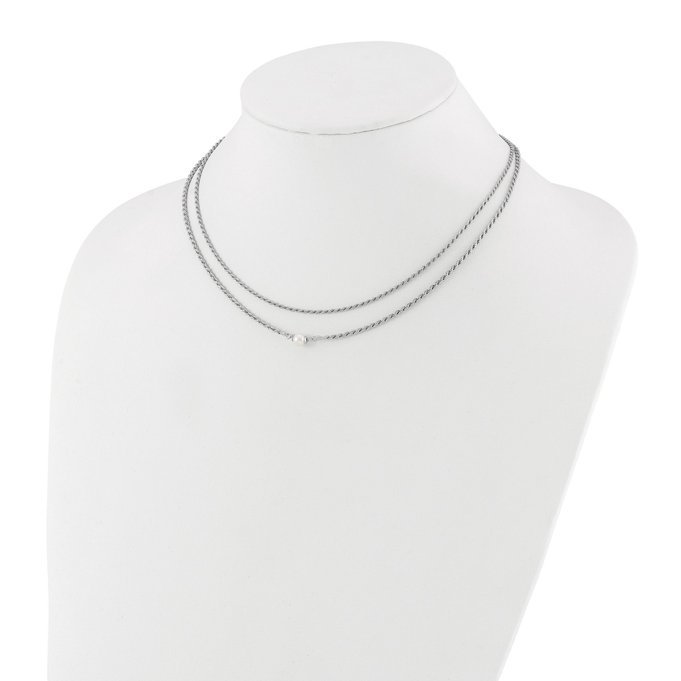 Sterling Silver Rhodium-plated Polish 2-strand Freshwater Cultured Pearl with 2-inch Extension Necklace