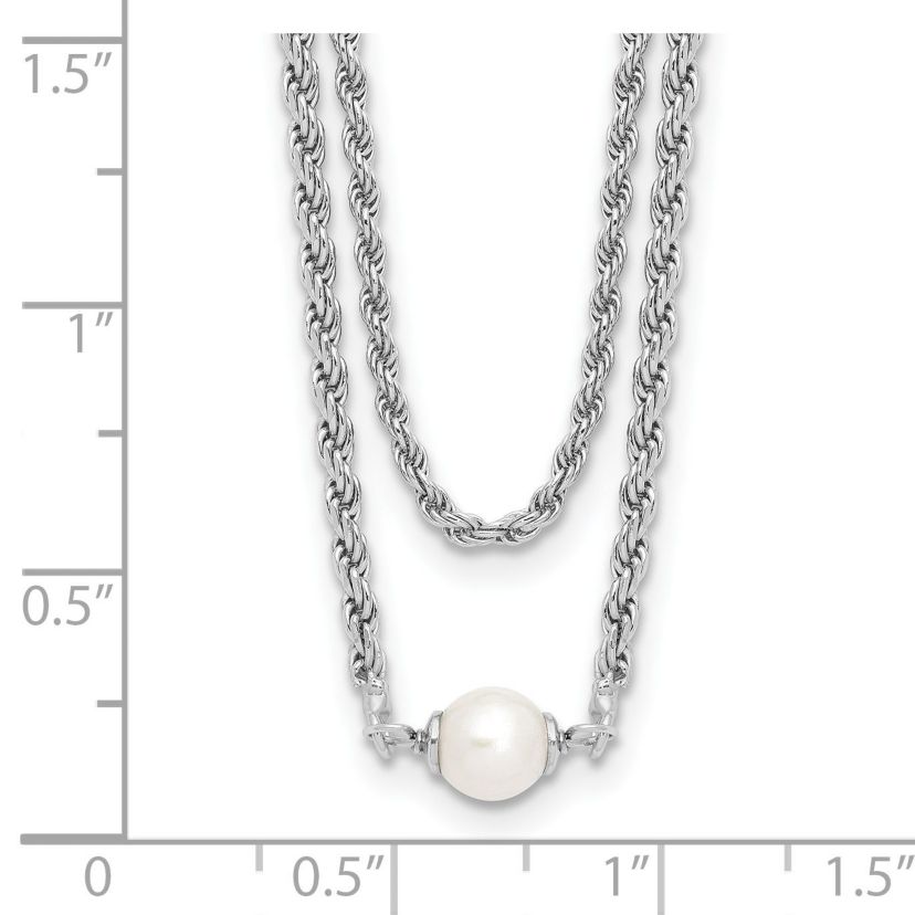 Sterling Silver Rhodium-plated Polish 2-strand Freshwater Cultured Pearl with 2-inch Extension Necklace