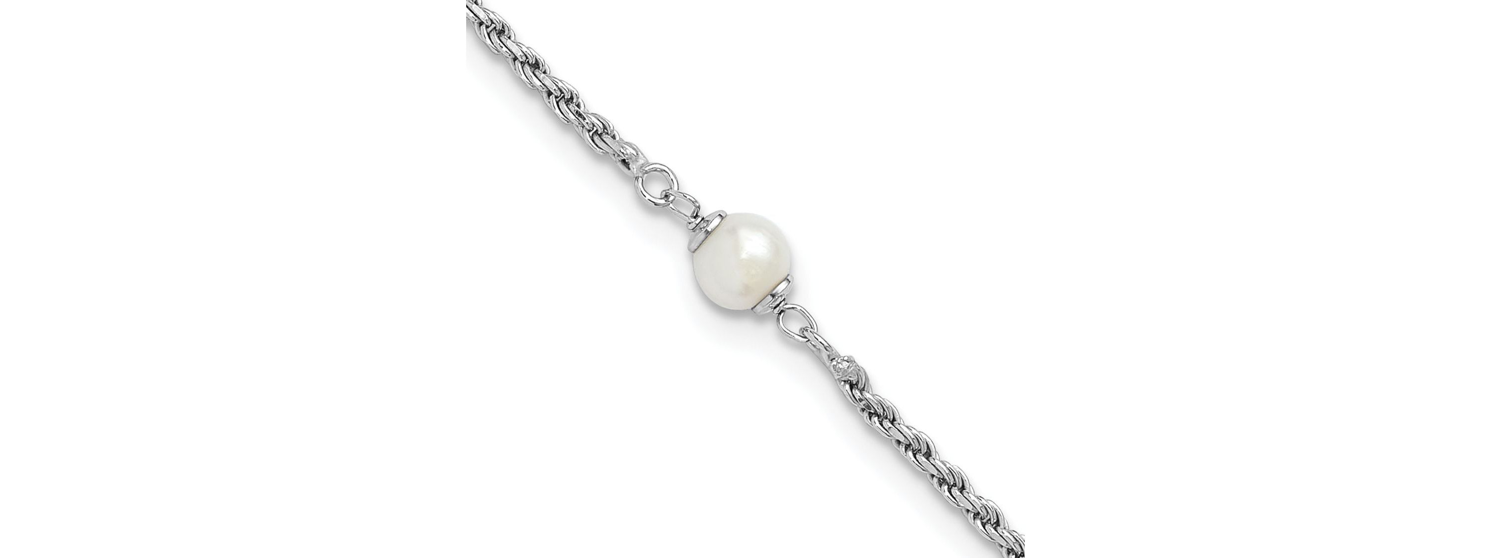 Sterling Silver Rhodium-plated Polished Freshwater Cultured Pearl with 2 Inch Extension Bracelet