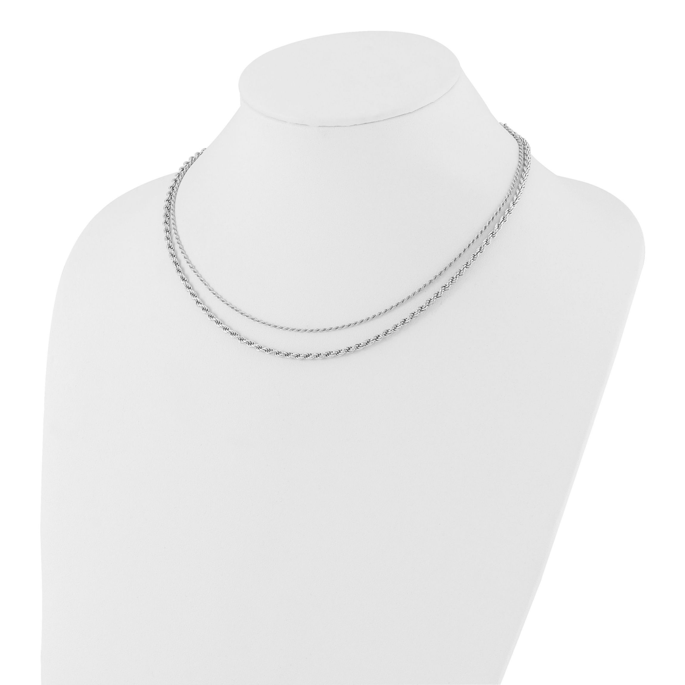 Sterling Silver Rhodium-plated Polished 2-Strand with 1.5-inch Extension Necklace