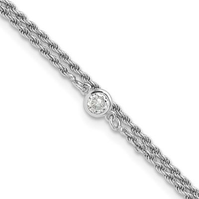 Belk & Co Sterling Silver Rhodium-plated Polished Cubic Zirconia 2-Strand 9 in Plus 1.5 Inch Extension Anklet, White