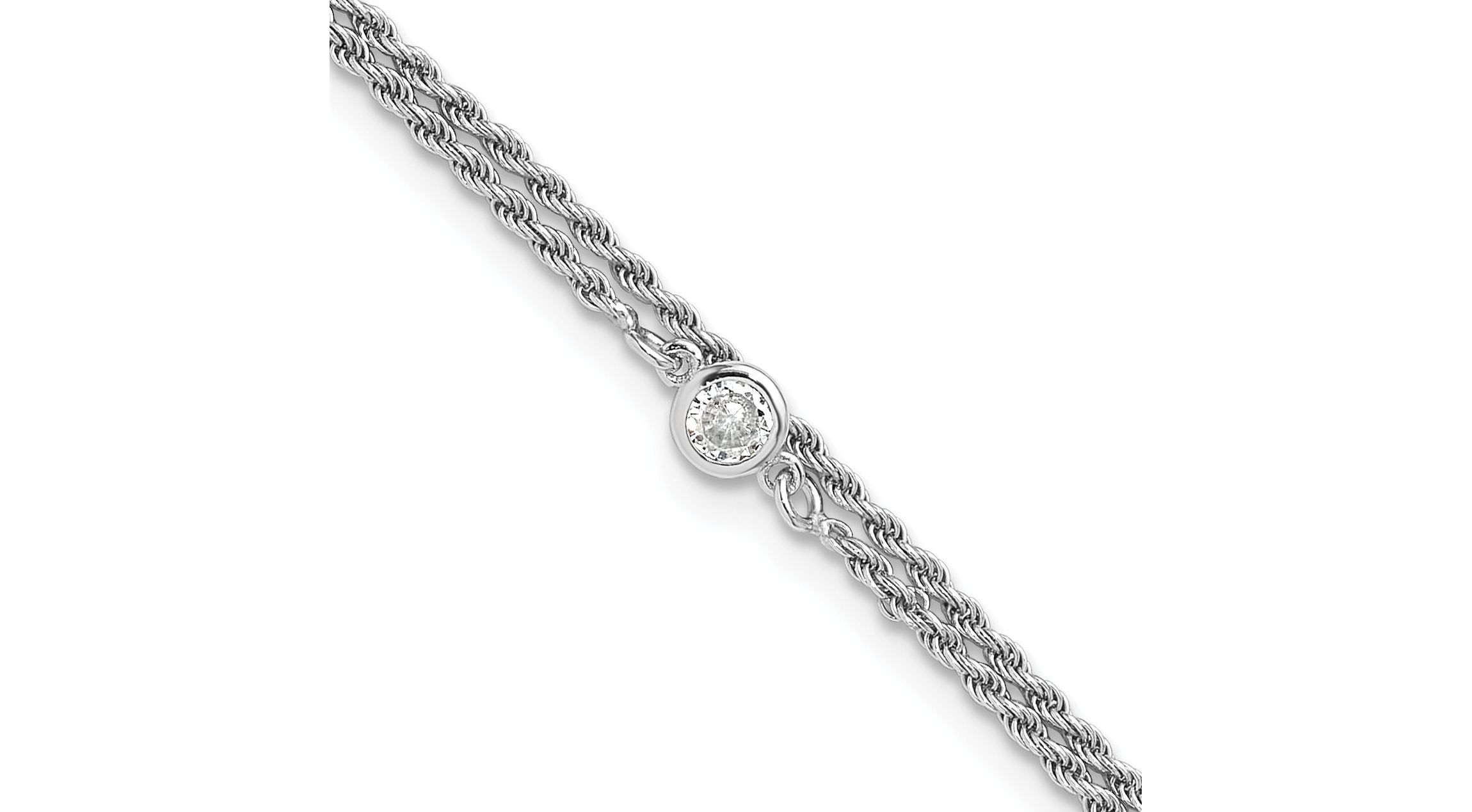 Sterling Silver Rhodium-plated Polished Cubic Zirconia 2-Strand 9 in Plus 1.5 Inch Extension Anklet