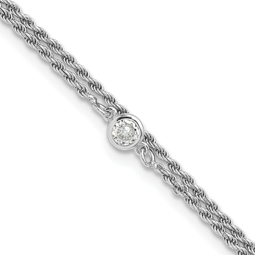 Sterling Silver Rhodium-plated Polished Cubic Zirconia 2-Strand 9 in Plus 1.5 Inch Extension Anklet