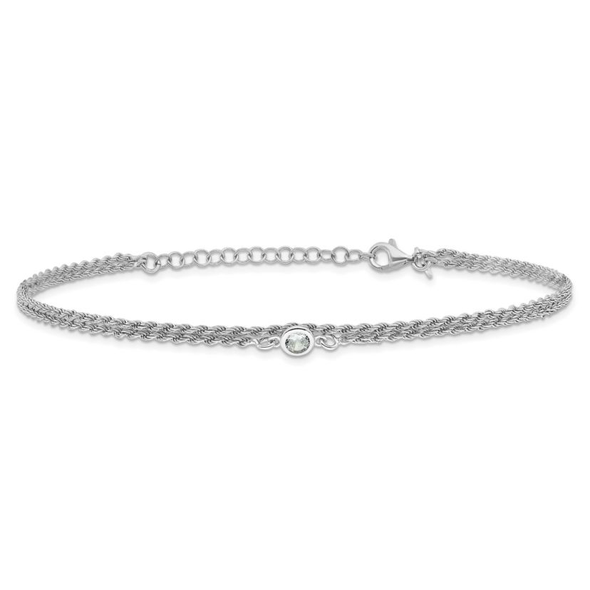 Sterling Silver Rhodium-plated Polished Cubic Zirconia 2-Strand 9 in Plus 1.5 Inch Extension Anklet