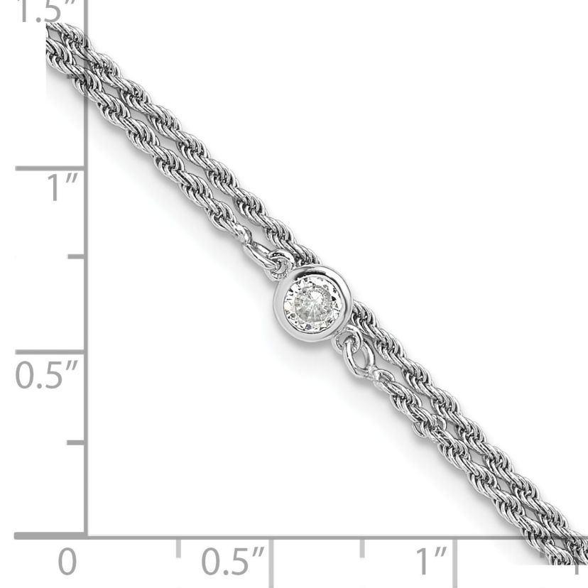 Sterling Silver Rhodium-plated Polished Cubic Zirconia 2-Strand 9 in Plus 1.5 Inch Extension Anklet