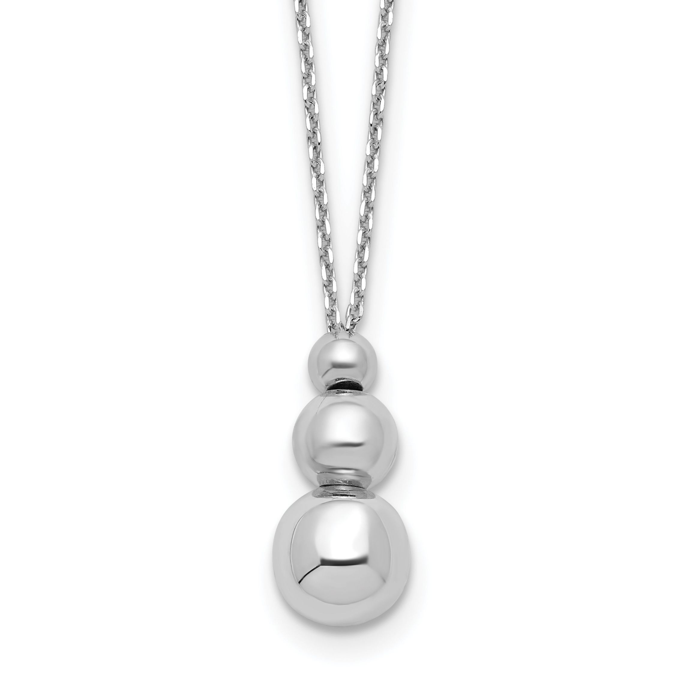 Sterling Silver Rhodium-plated Polished Beads with 1-inch Extension Necklace