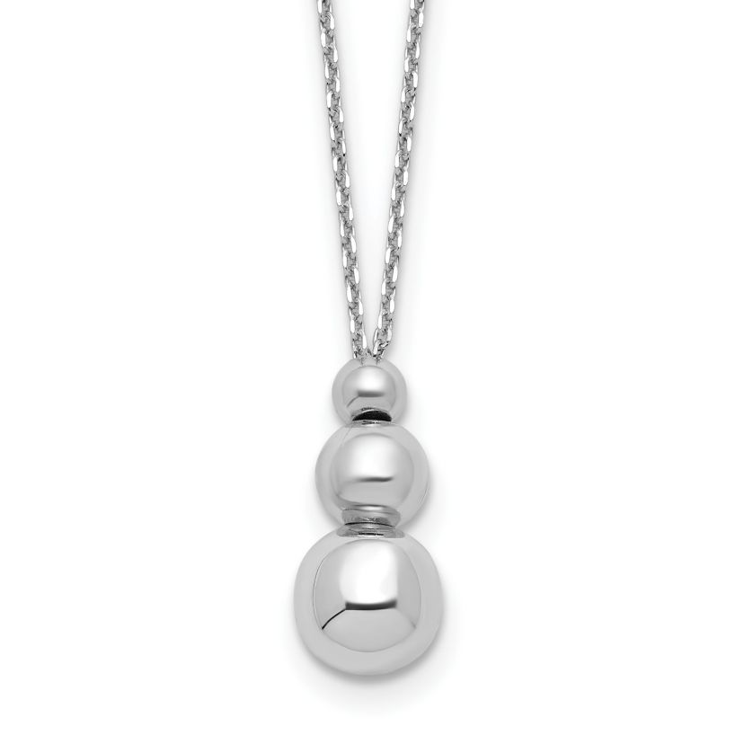 Sterling Silver Rhodium-plated Polished Beads with 1-inch Extension Necklace