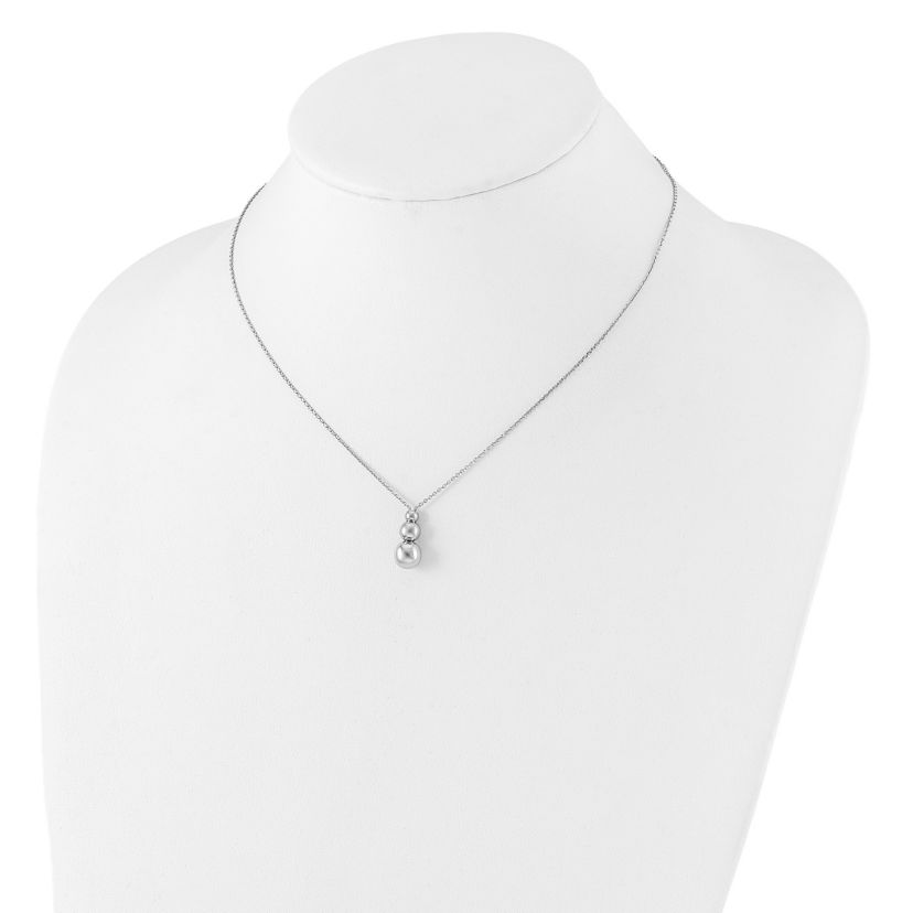 Sterling Silver Rhodium-plated Polished Beads with 1-inch Extension Necklace