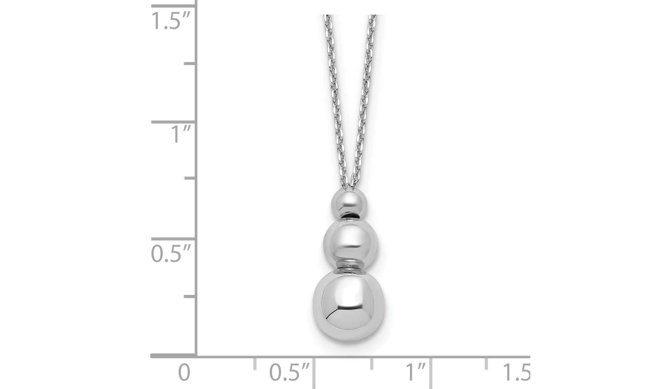 Sterling Silver Rhodium-plated Polished Beads with 1-inch Extension Necklace