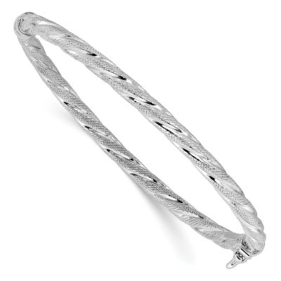 Belk & Co Sterling Silver Rhodium-plated Polished and Textured Twisted Hinged Bangle