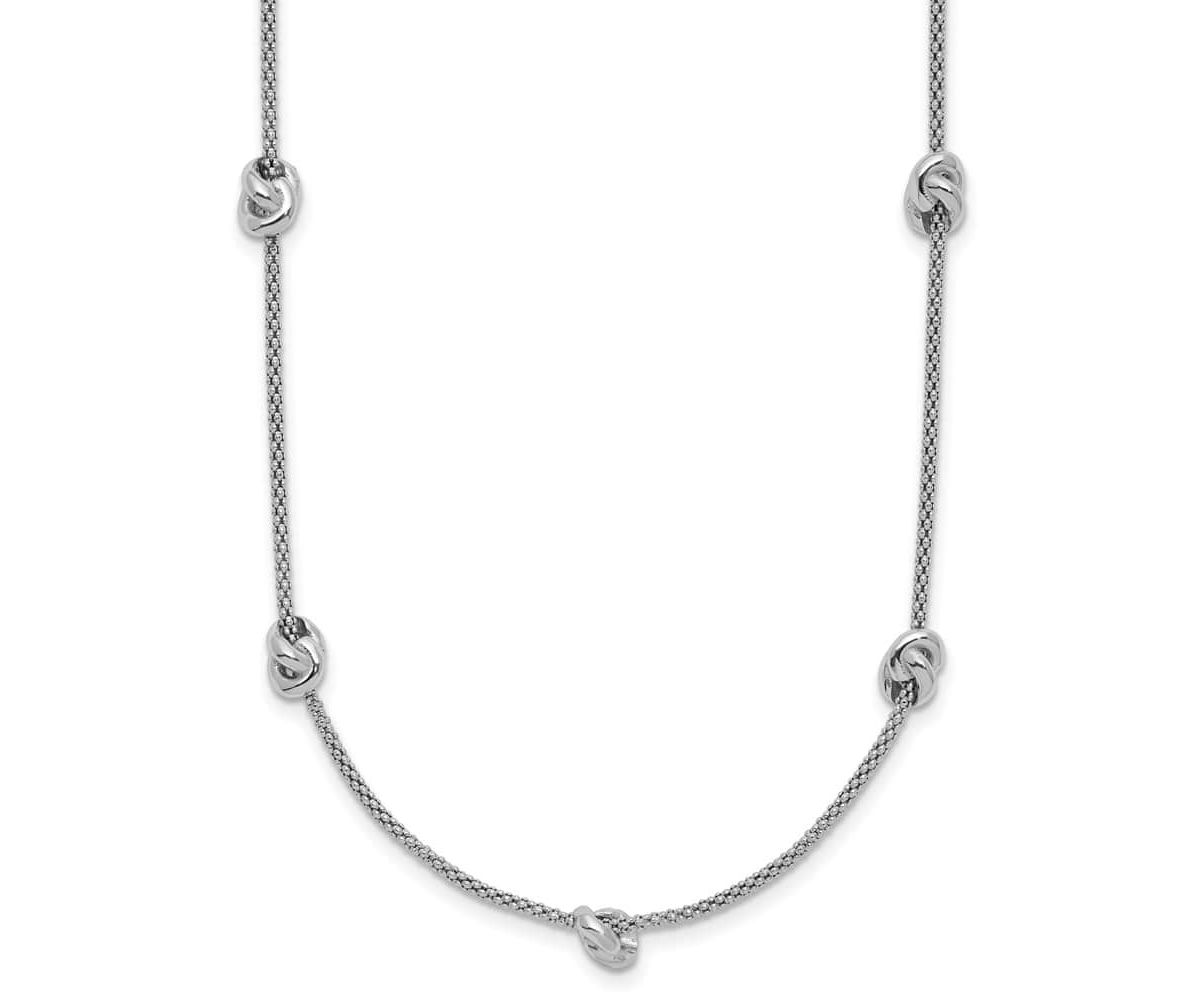 Sterling Silver Rhodium-plated Polished Love Knot with 2" Extender Necklace