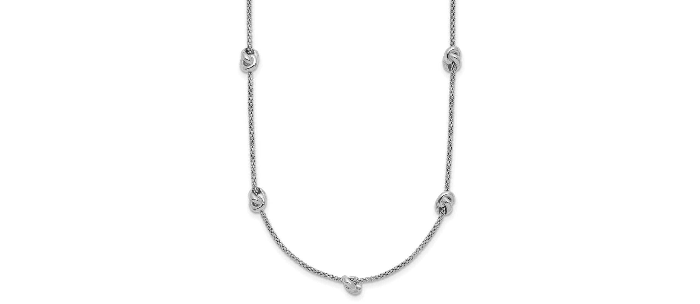 Sterling Silver Rhodium-plated Polished Love Knot with 2" Extender Necklace