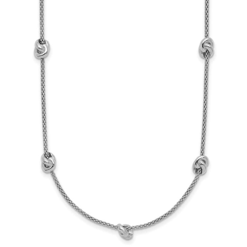 Sterling Silver Rhodium-plated Polished Love Knot with 2" Extender Necklace