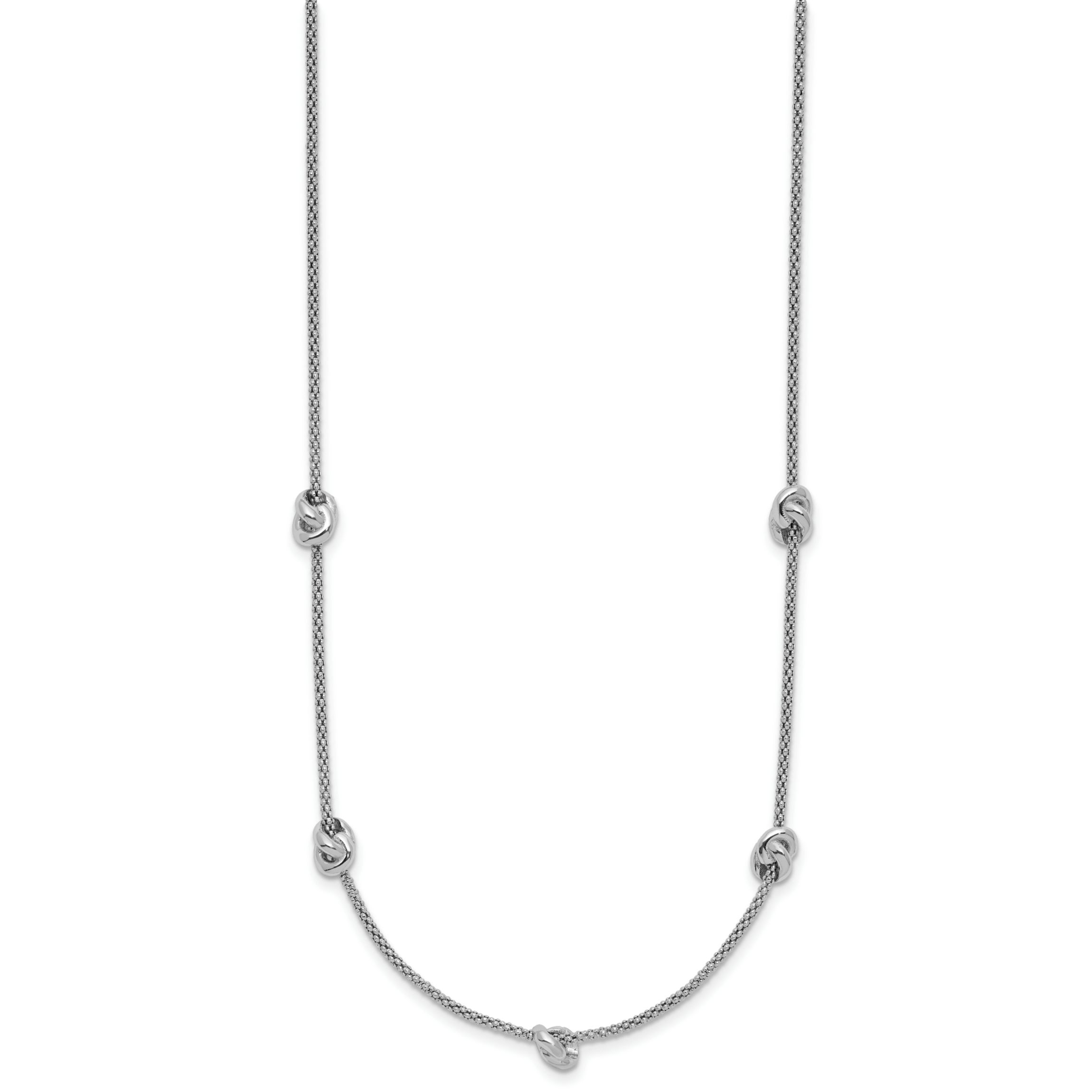 Sterling Silver Rhodium-plated Polished Love Knot with 2" Extender Necklace
