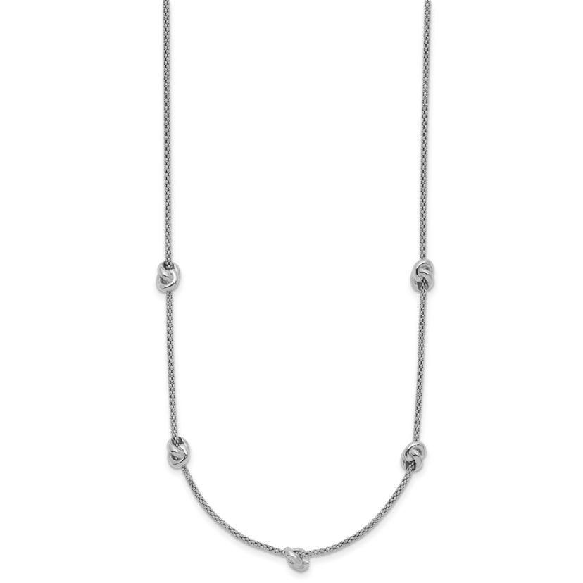 Sterling Silver Rhodium-plated Polished Love Knot with 2" Extender Necklace