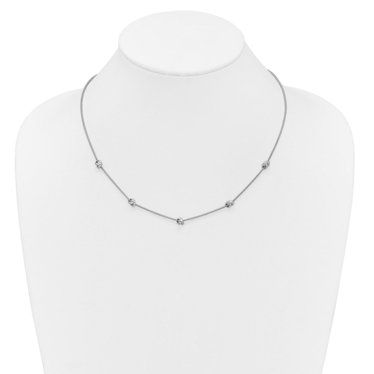 Sterling Silver Rhodium-plated Polished Love Knot with 2" Extender Necklace