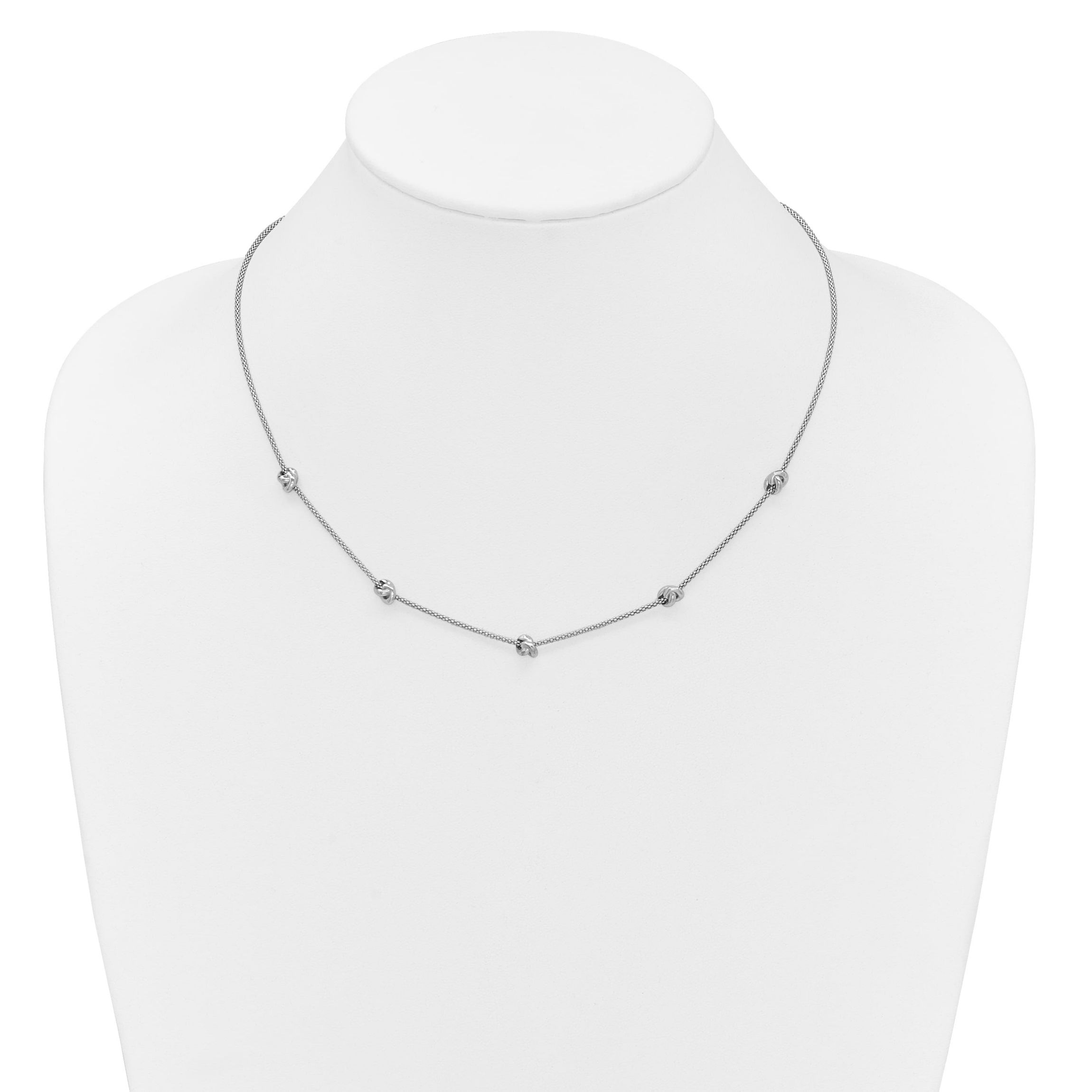 Sterling Silver Rhodium-plated Polished Love Knot with 2" Extender Necklace