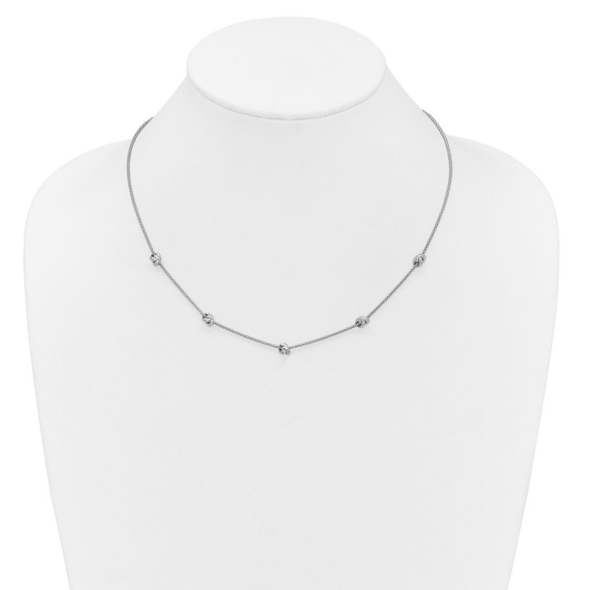 Sterling Silver Rhodium-plated Polished Love Knot with 2" Extender Necklace