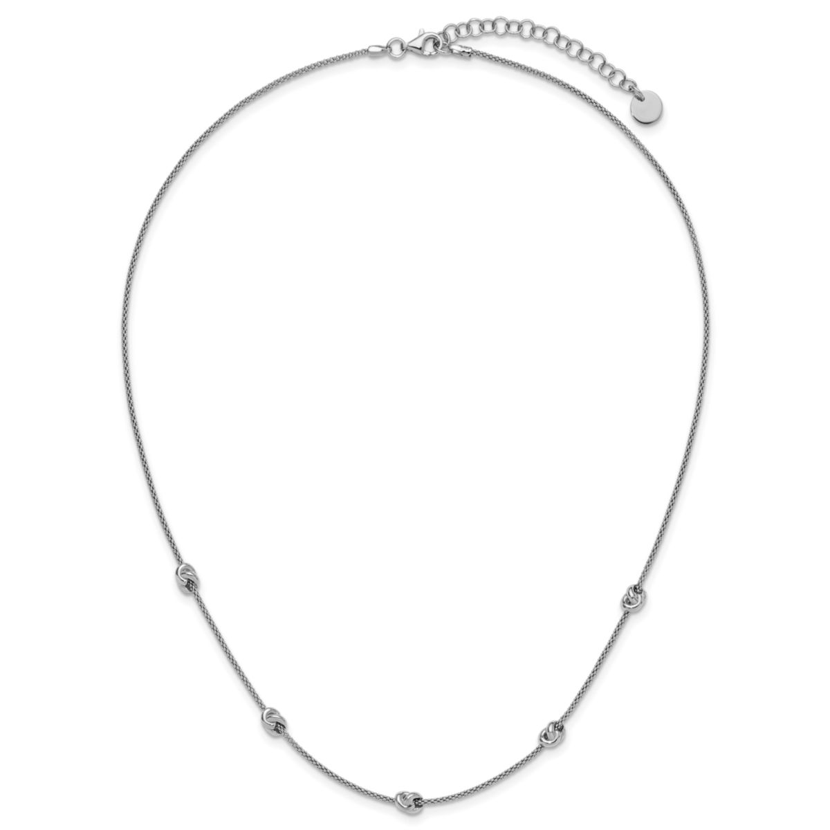 Sterling Silver Rhodium-plated Polished Love Knot with 2" Extender Necklace