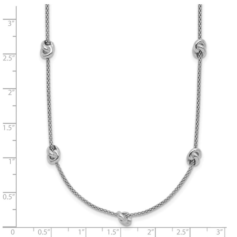 Sterling Silver Rhodium-plated Polished Love Knot with 2" Extender Necklace