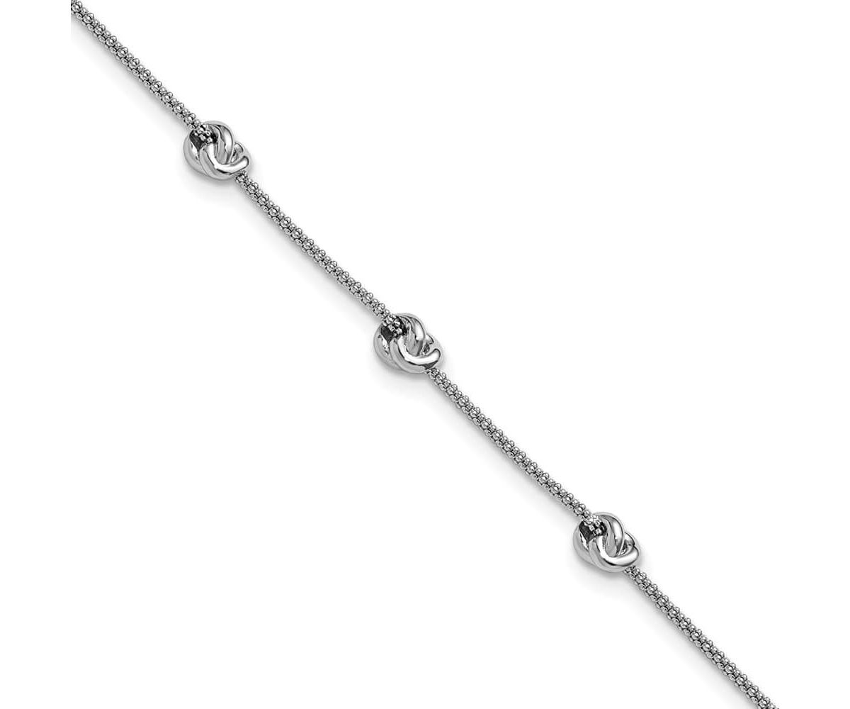 Sterling Silver Rhodium-plated Polished Love Knot with 1" Extender Bracelet