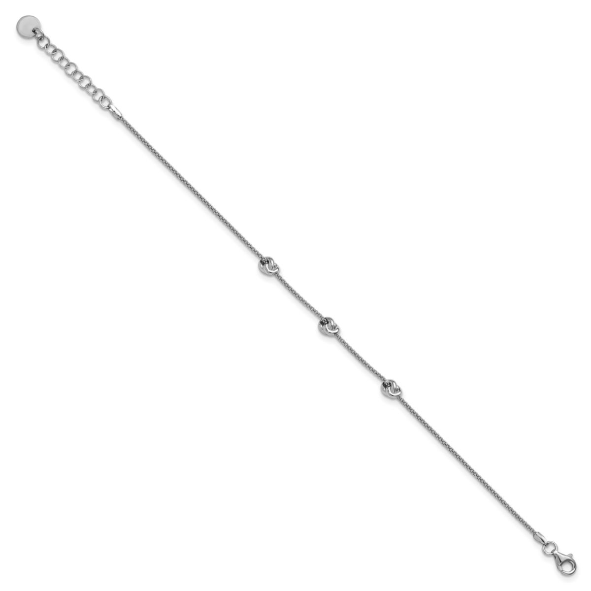 Sterling Silver Rhodium-plated Polished Love Knot with 1" Extender Bracelet