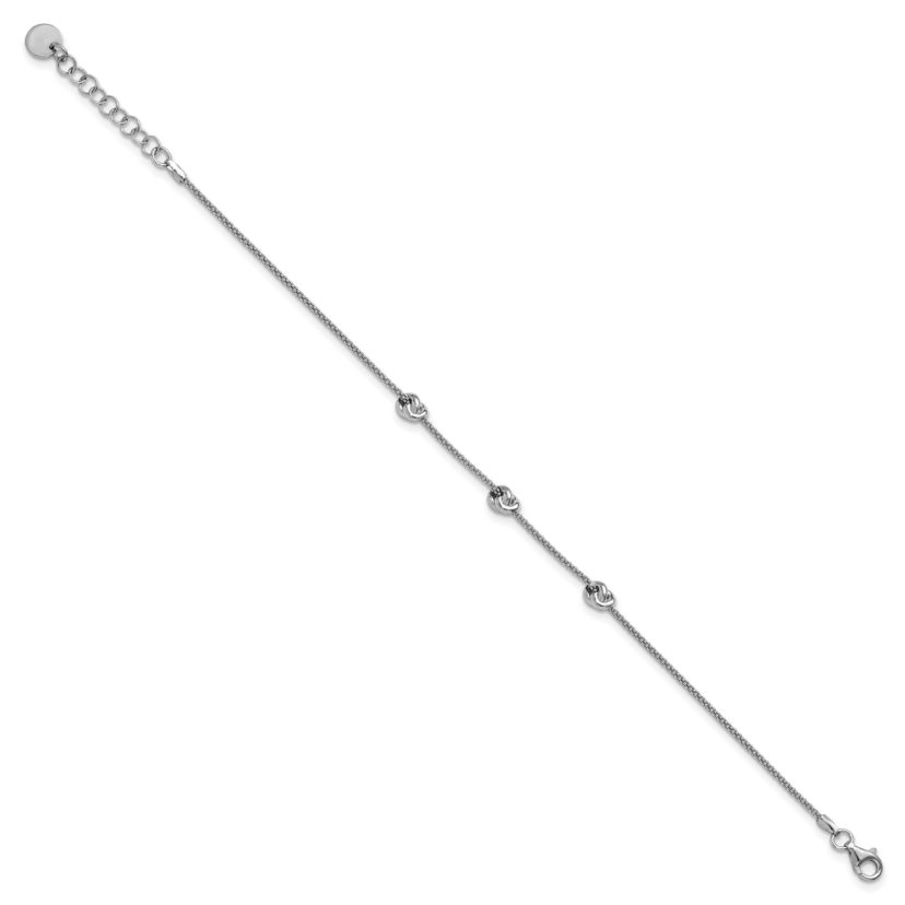 Sterling Silver Rhodium-plated Polished Love Knot with 1" Extender Bracelet