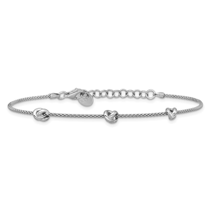 Sterling Silver Rhodium-plated Polished Love Knot with 1" Extender Bracelet
