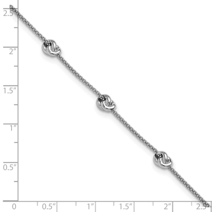 Sterling Silver Rhodium-plated Polished Love Knot with 1" Extender Bracelet