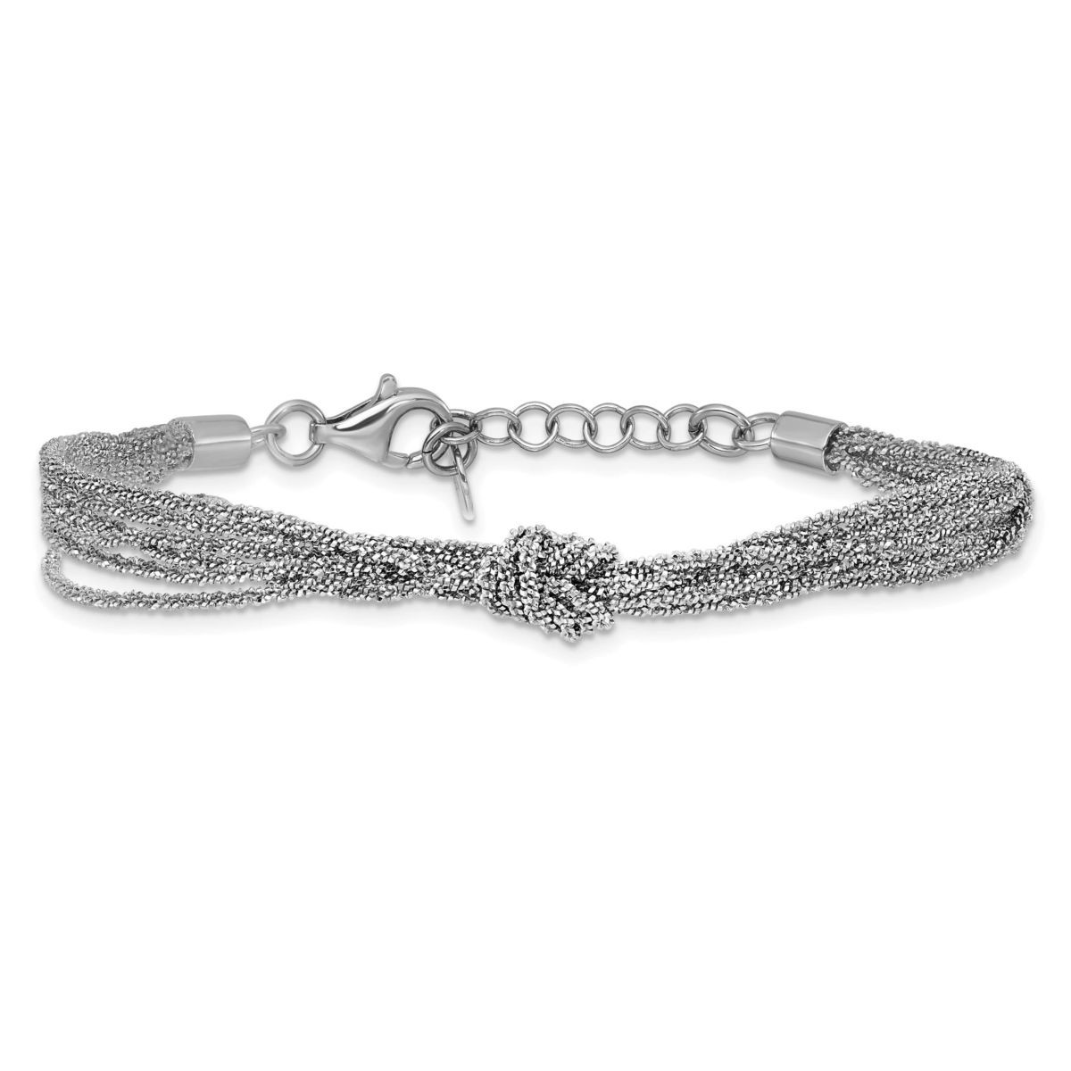 Sterling Silver Rhodium-plated Polished/Diamond-cut Multi-strand with 1" Extender Bracelet