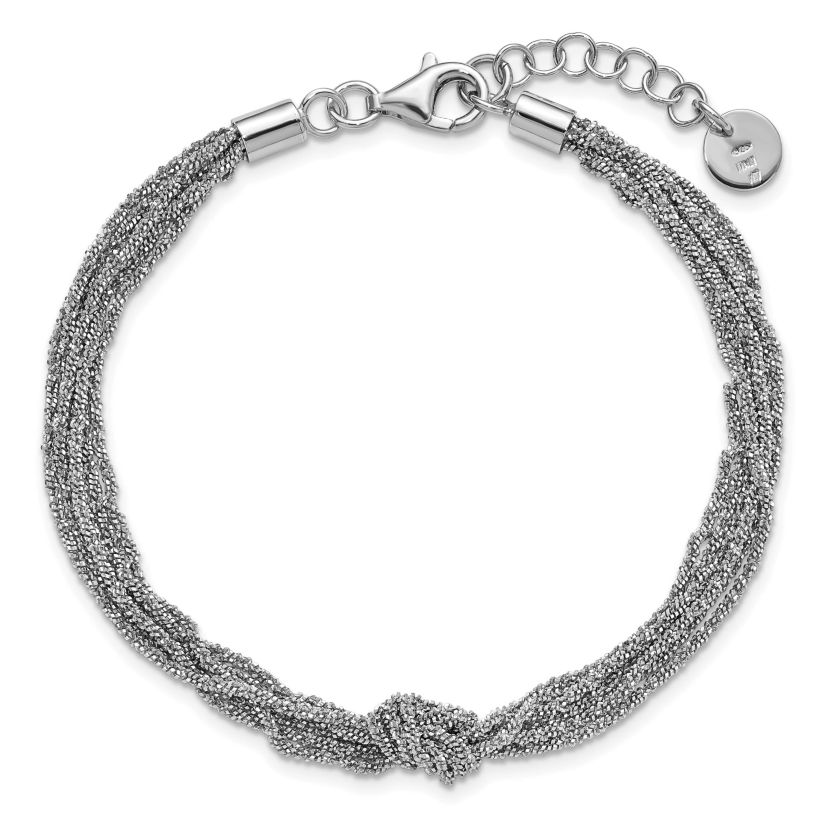 Sterling Silver Rhodium-plated Polished/Diamond-cut Multi-strand with 1" Extender Bracelet