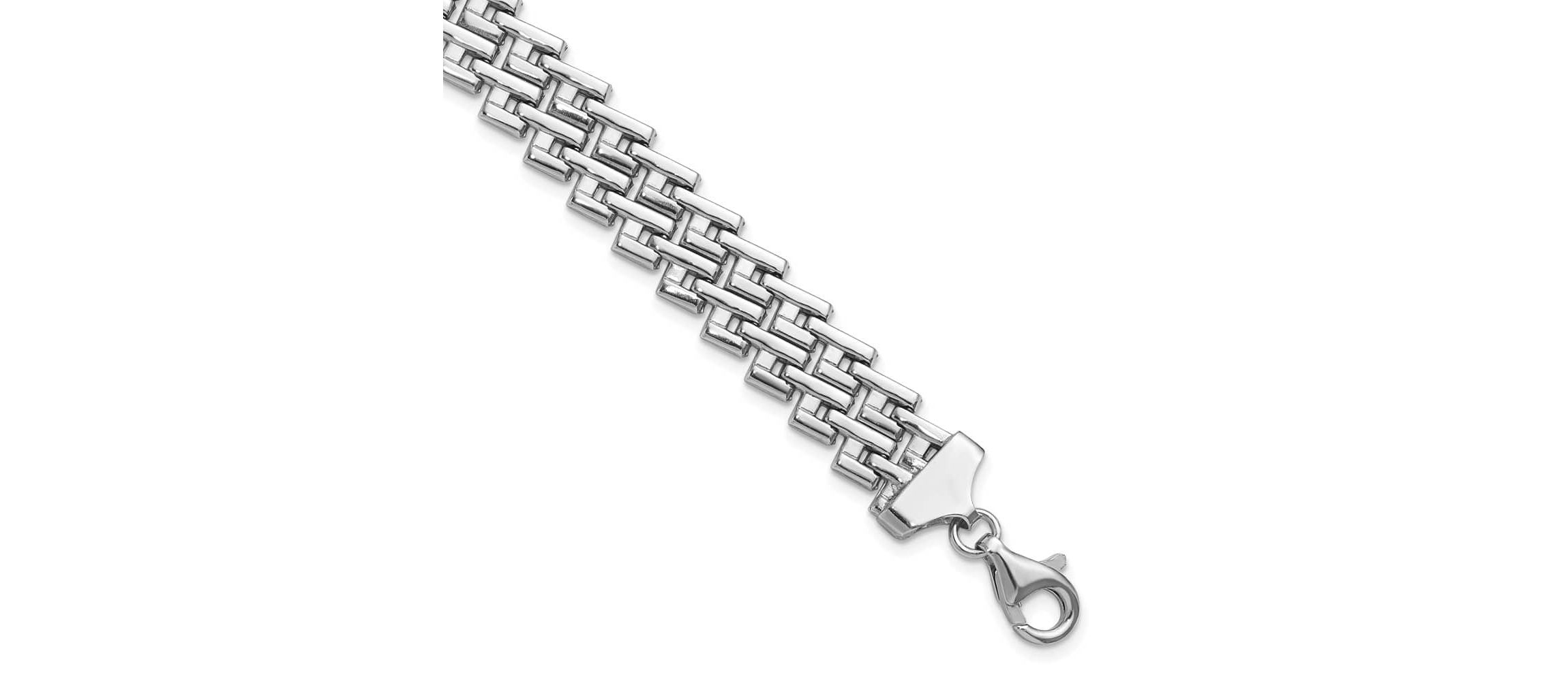 Sterling Silver Rhodium-plated Flat Fancy Link Bracelet