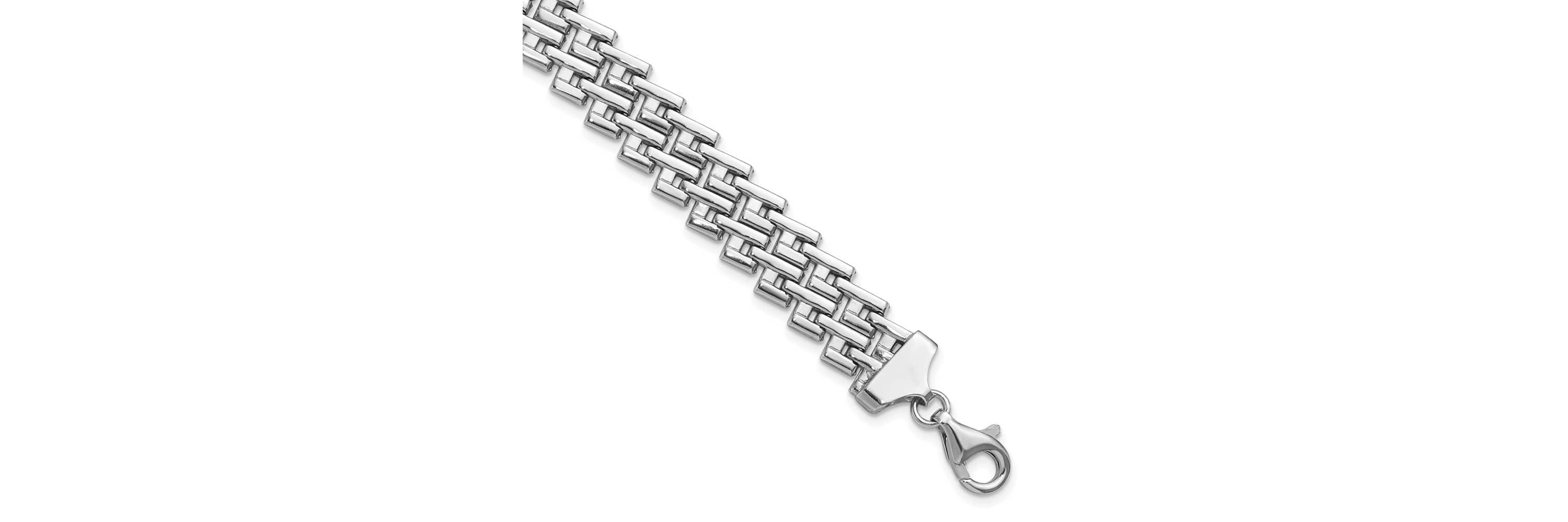 Sterling Silver Rhodium-plated Flat Fancy Link Bracelet