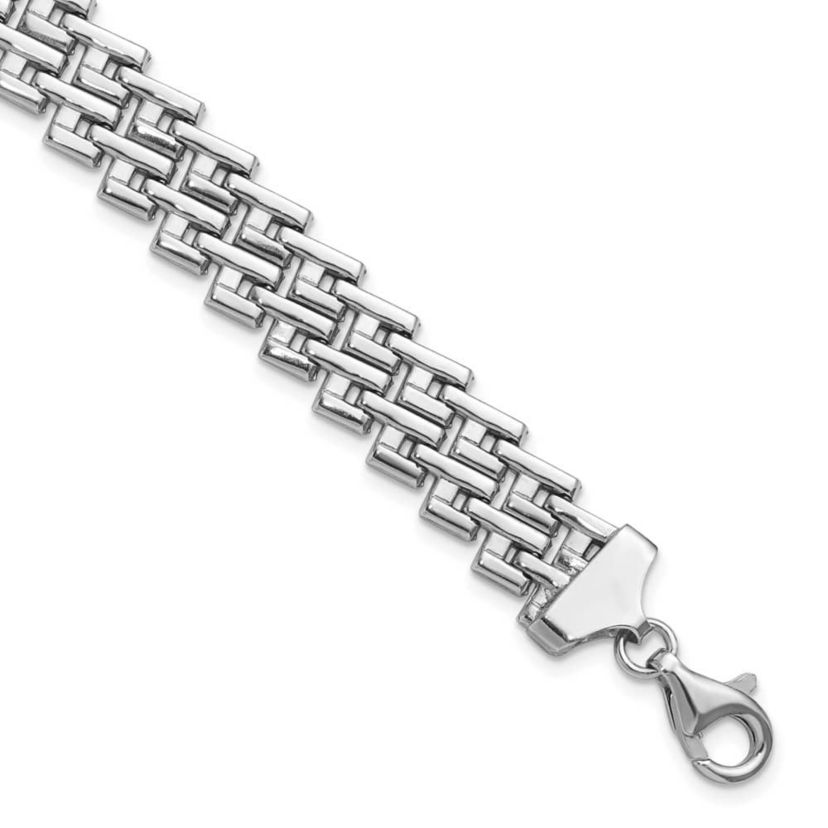 Sterling Silver Rhodium-plated Flat Fancy Link Bracelet
