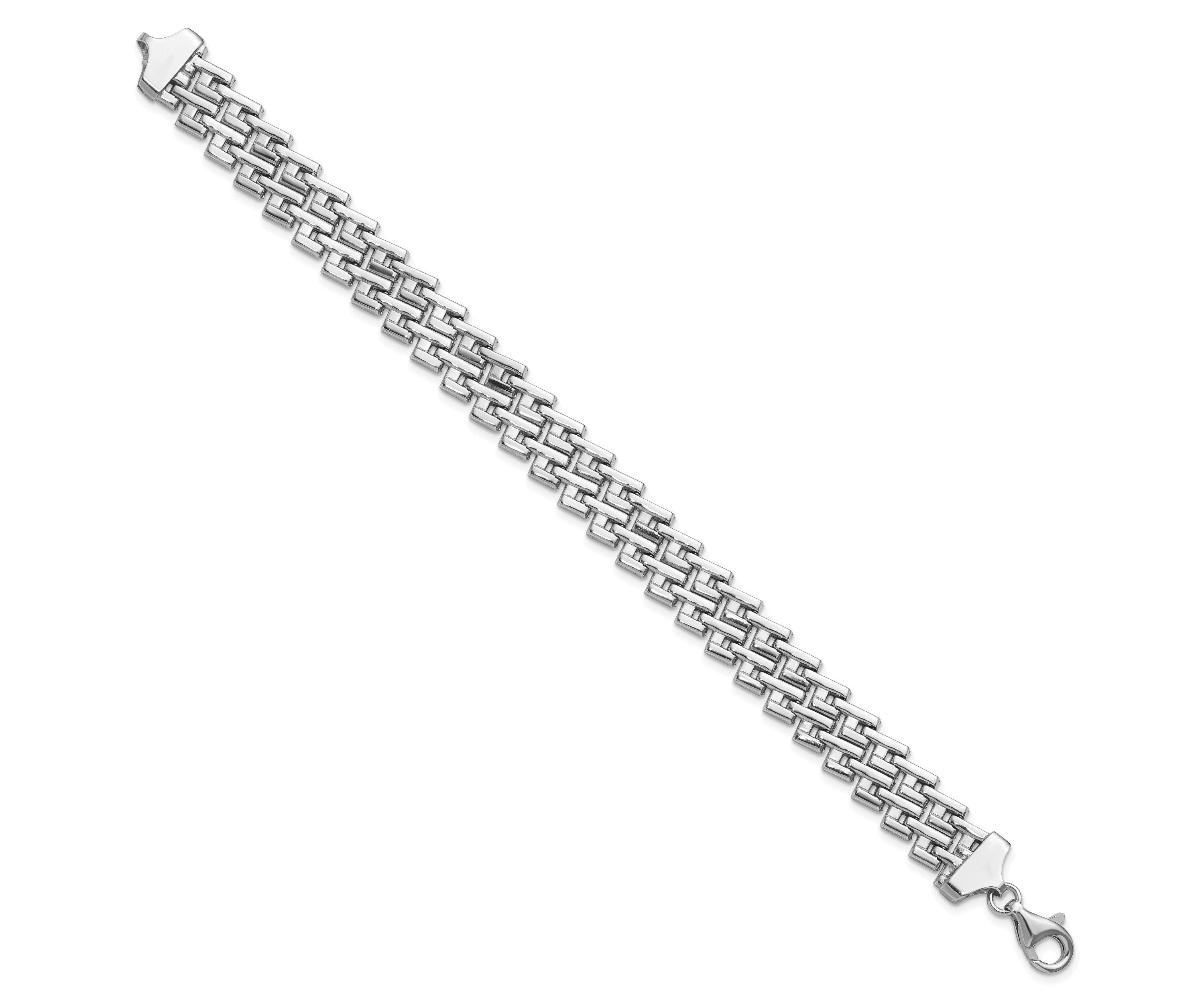 Sterling Silver Rhodium-plated Flat Fancy Link Bracelet