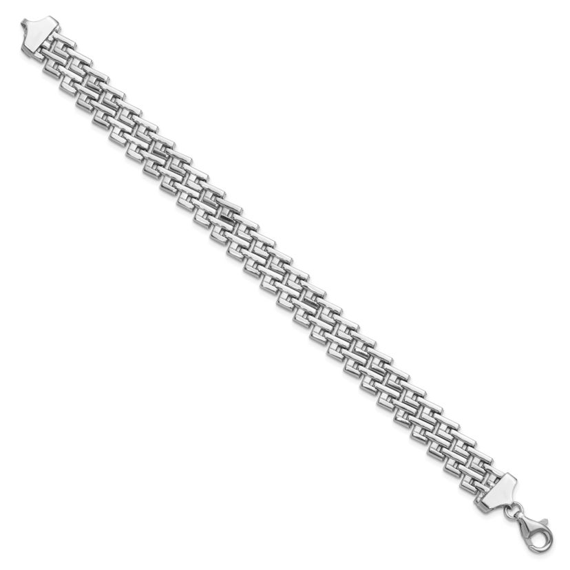 Sterling Silver Rhodium-plated Flat Fancy Link Bracelet