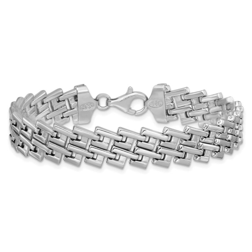 Sterling Silver Rhodium-plated Flat Fancy Link Bracelet