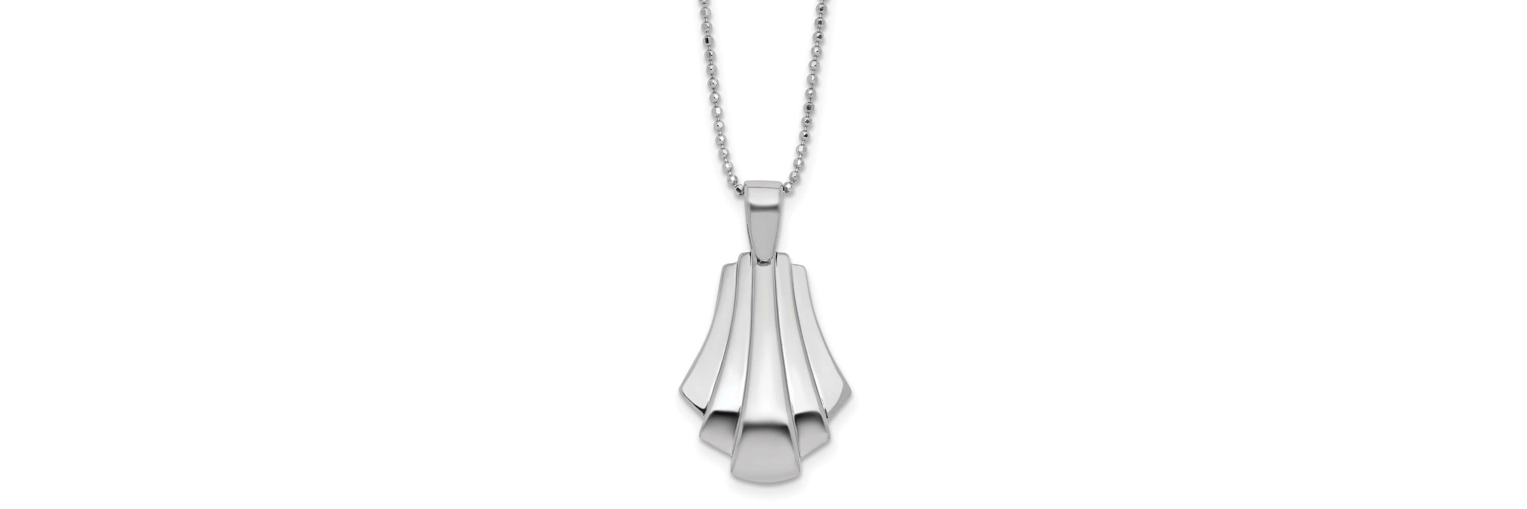 Sterling Silver Rhodium-plated Polished Fancy Pendant on Beaded Necklace