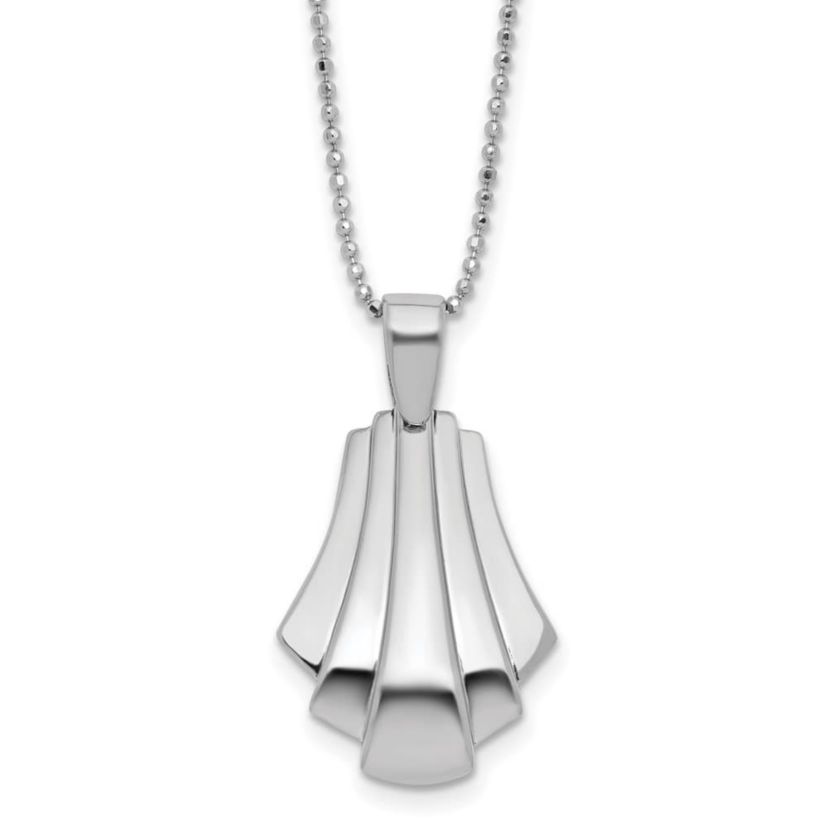 Sterling Silver Rhodium-plated Polished Fancy Pendant on Beaded Necklace