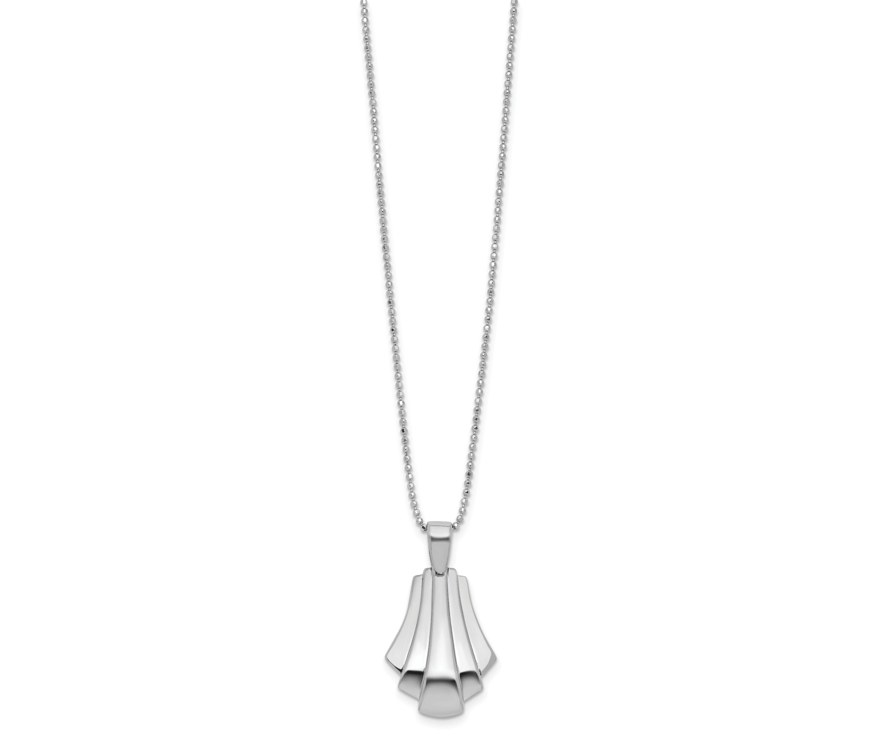 Sterling Silver Rhodium-plated Polished Fancy Pendant on Beaded Necklace