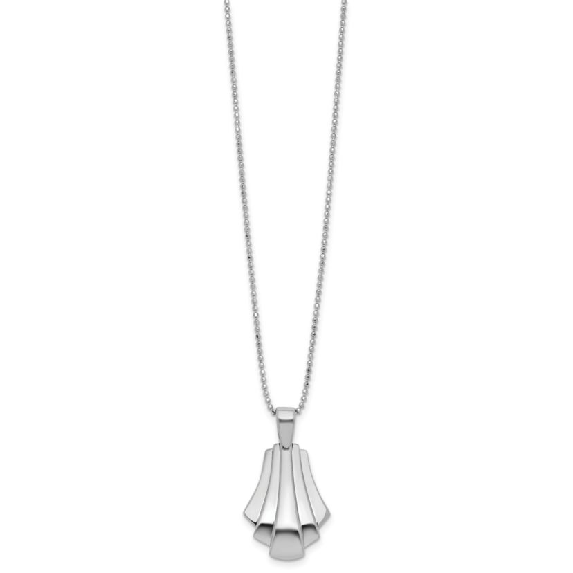 Sterling Silver Rhodium-plated Polished Fancy Pendant on Beaded Necklace