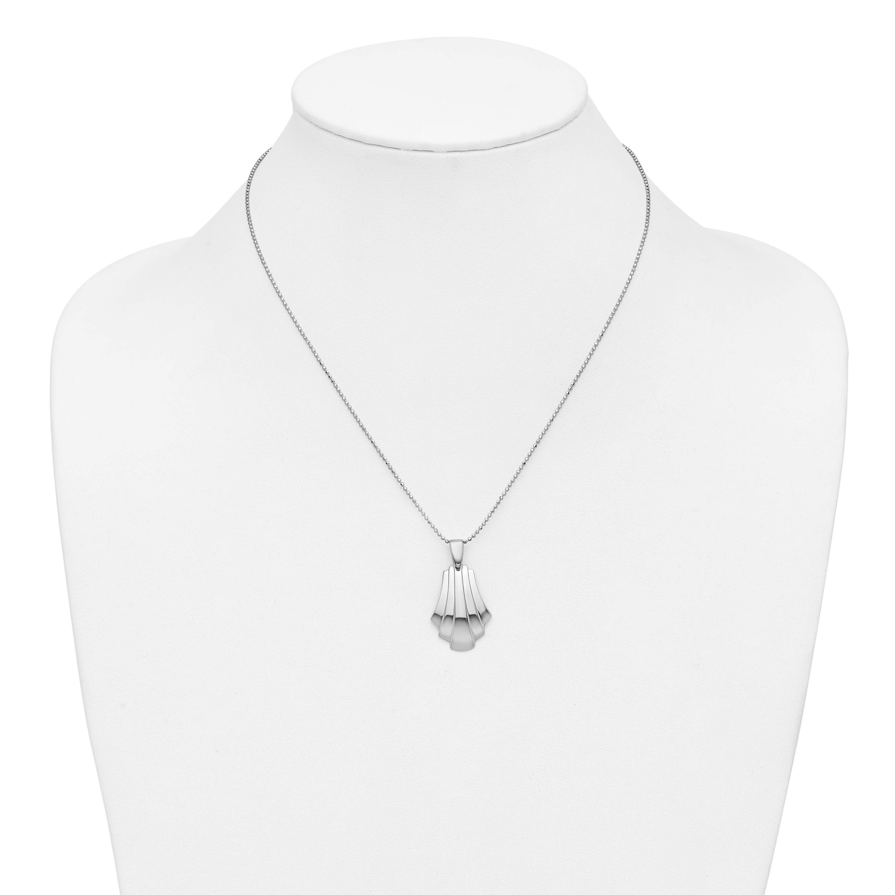 Sterling Silver Rhodium-plated Polished Fancy Pendant on Beaded Necklace