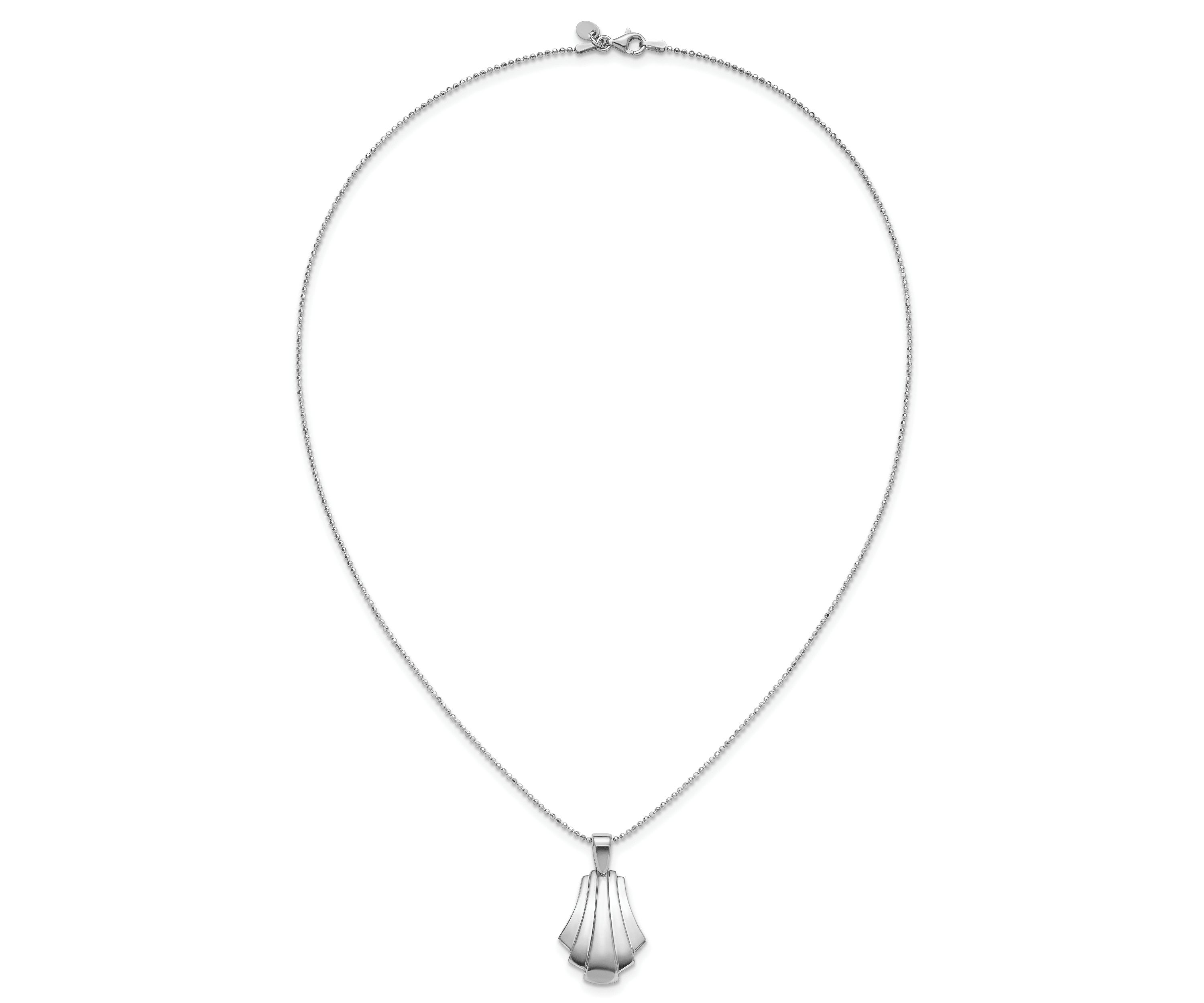Sterling Silver Rhodium-plated Polished Fancy Pendant on Beaded Necklace