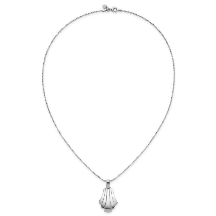 Sterling Silver Rhodium-plated Polished Fancy Pendant on Beaded Necklace