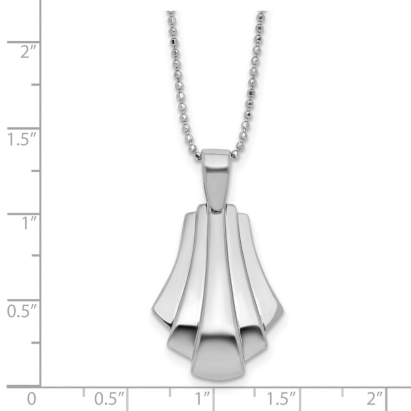 Sterling Silver Rhodium-plated Polished Fancy Pendant on Beaded Necklace