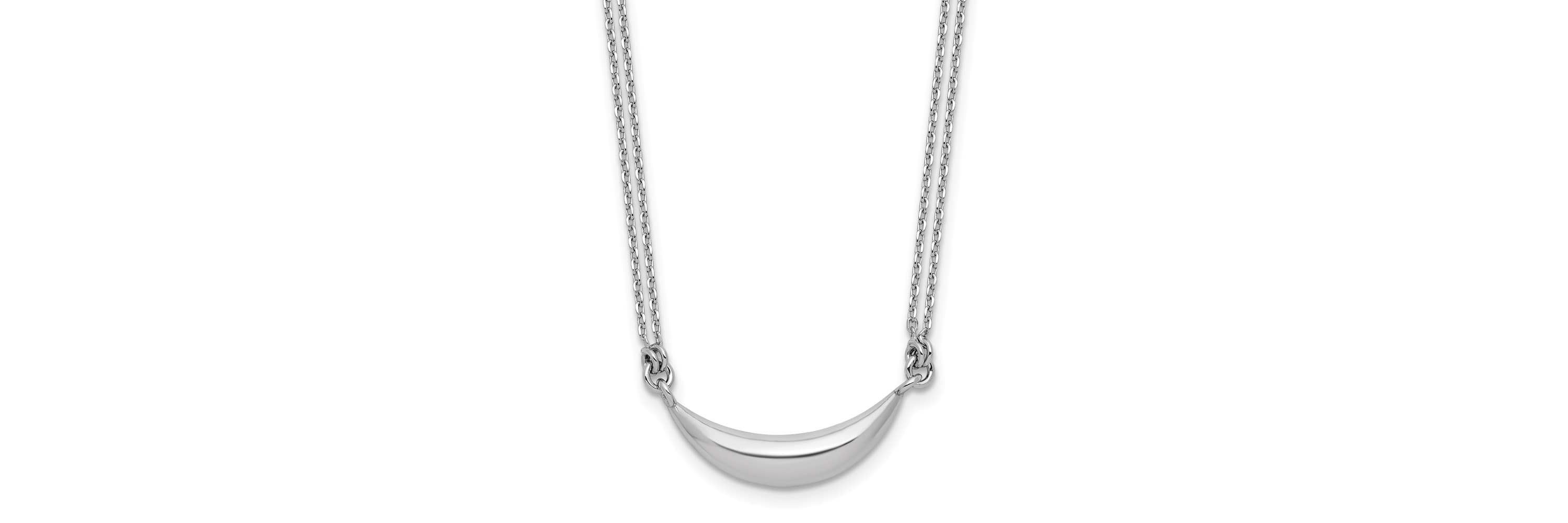 Sterling Silver Rhodium-plated Curved Bar 2-Strand with 2" Extender Necklace
