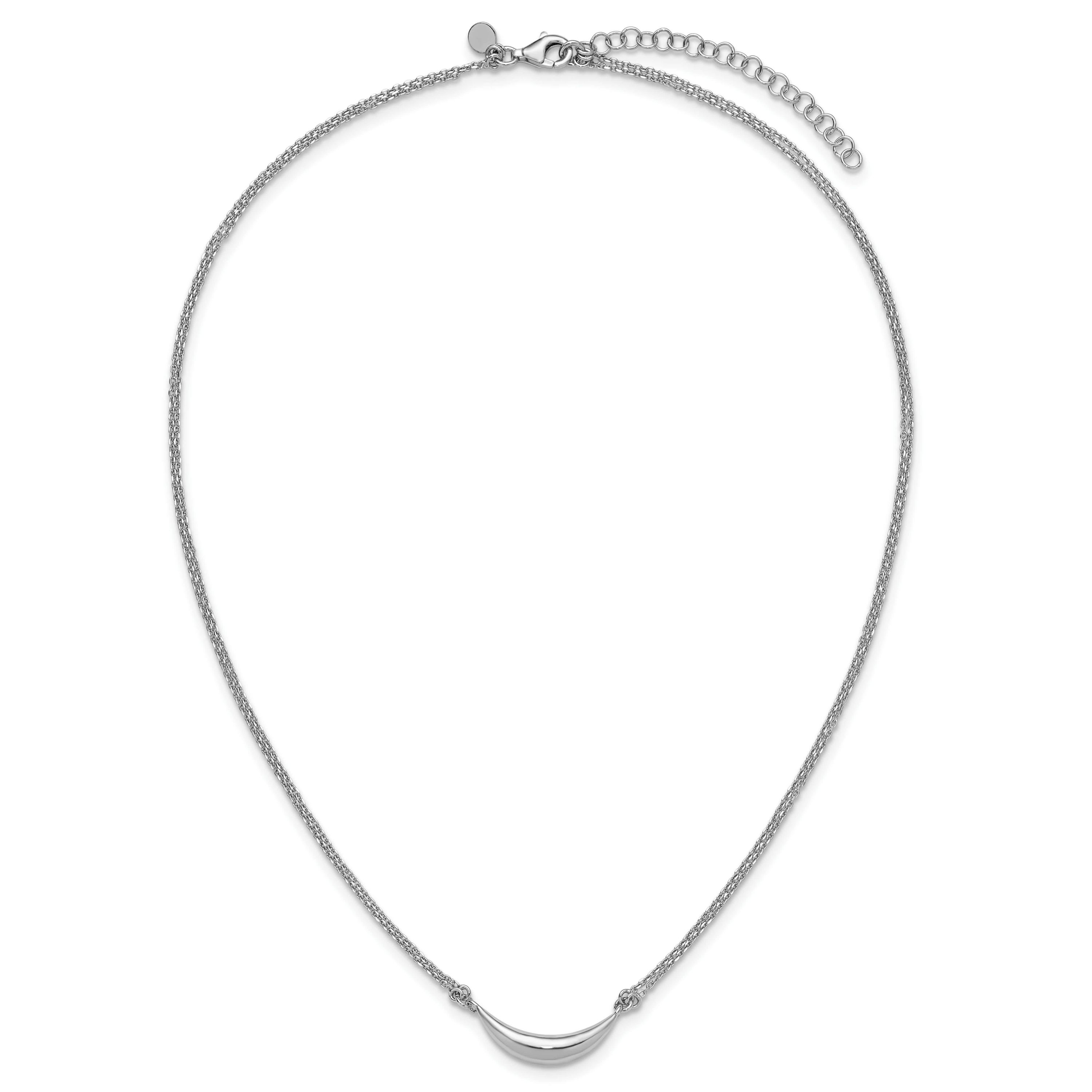 Sterling Silver Rhodium-plated Curved Bar 2-Strand with 2" Extender Necklace