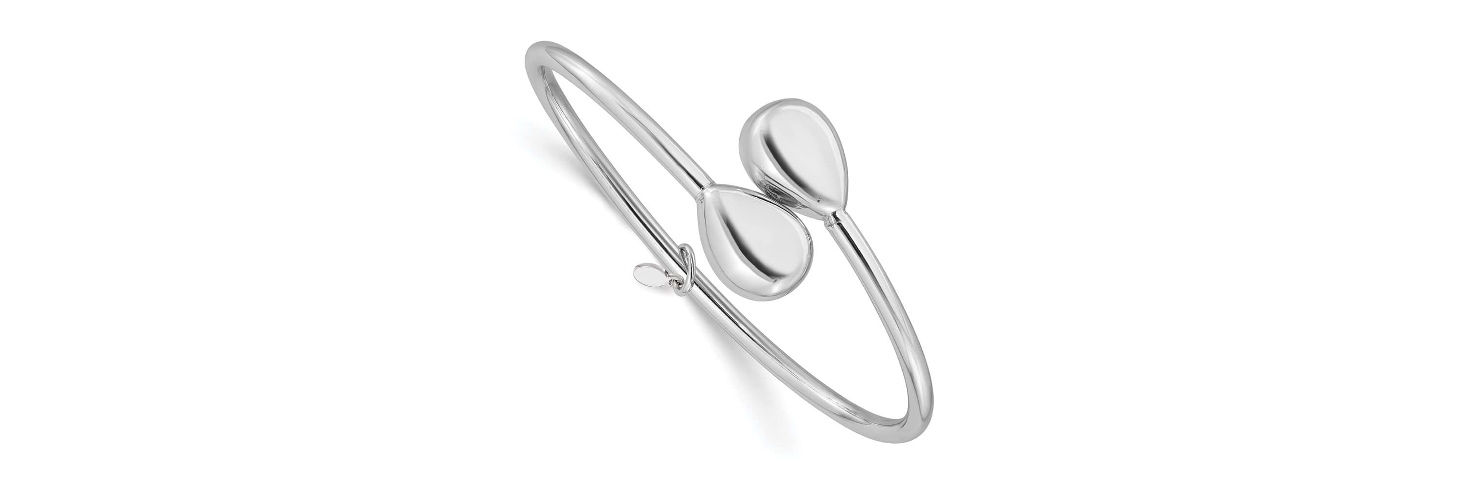 Sterling Silver Rhodium-plated Teardrop accent Flexible Bypass Bangle