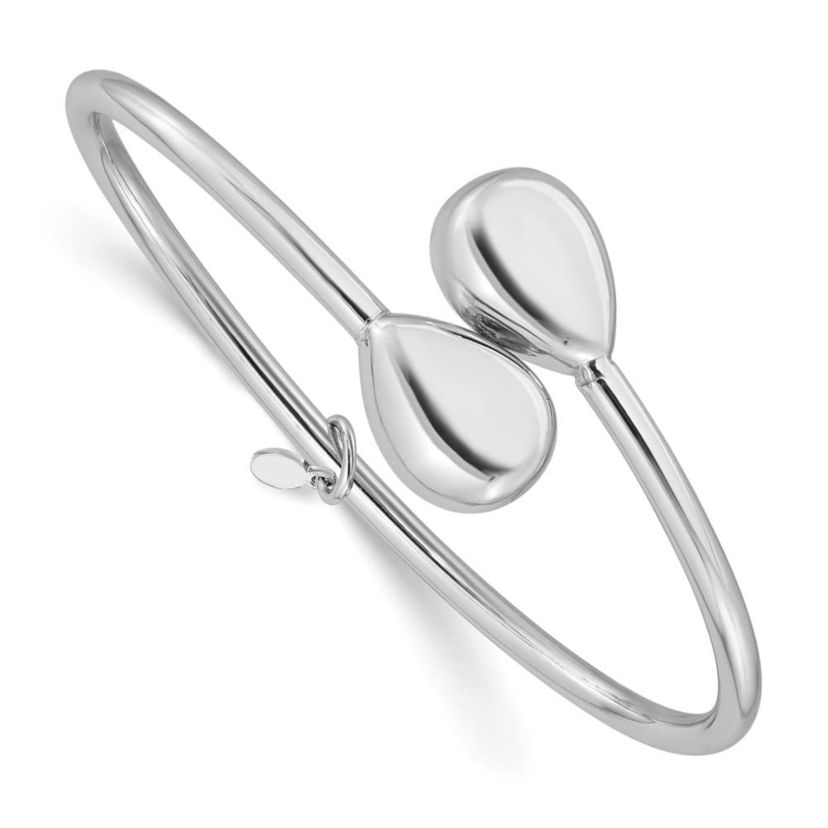 Sterling Silver Rhodium-plated Teardrop accent Flexible Bypass Bangle